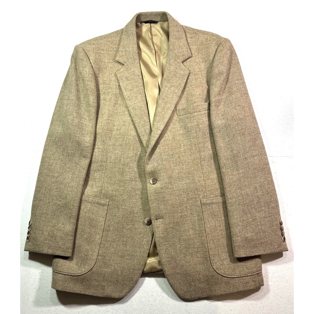 mens tan Vintage Tweed blazer jacket sport suit coat haggar‎ wool slim 44R